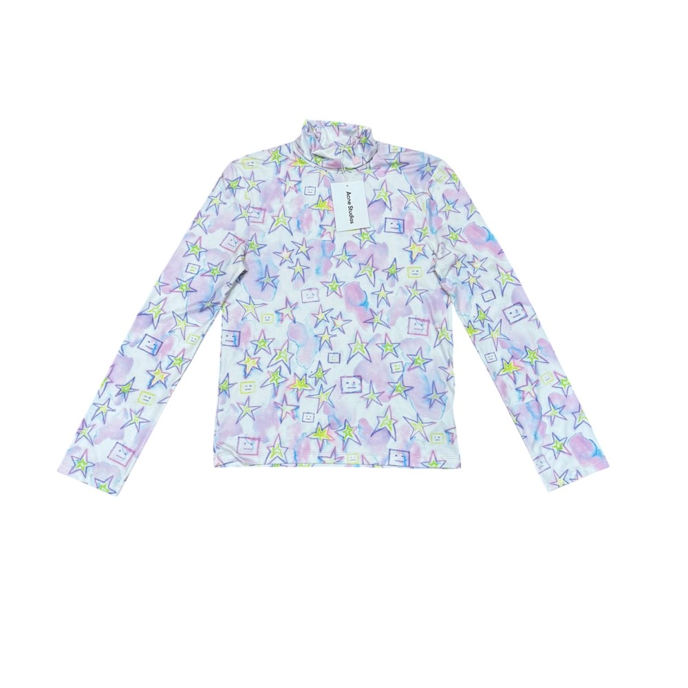Acne Studios Enderson Star Face Turtleneck Tie Dye Long Sleeve Top XS NWT